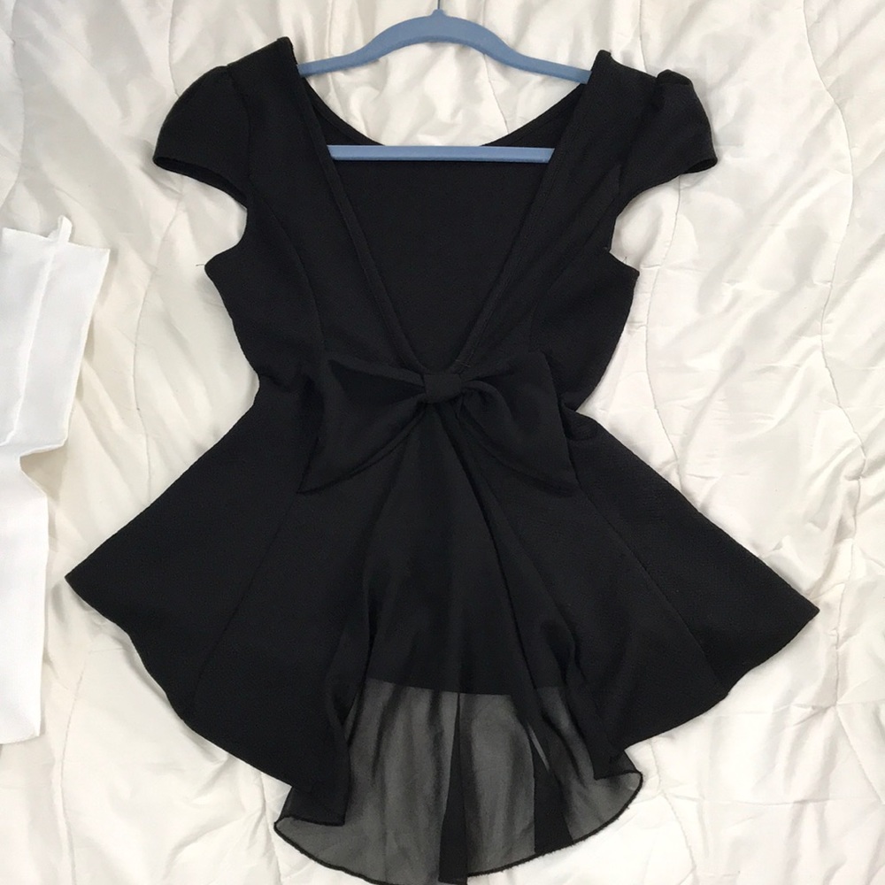 Black plunging back top